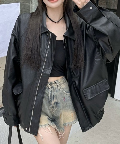 SallyLunn(サリーラン)の「ビックシルエットフェイクレザージャケット(その他アウター・レディース・ブラウン/ブラック・MEDIUM/LARGE)」の7枚目の写真