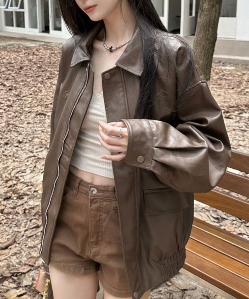 SallyLunn(サリーラン)の「ビックシルエットフェイクレザージャケット(その他アウター・レディース・ブラウン/ブラック・MEDIUM/LARGE)」の8枚目の写真