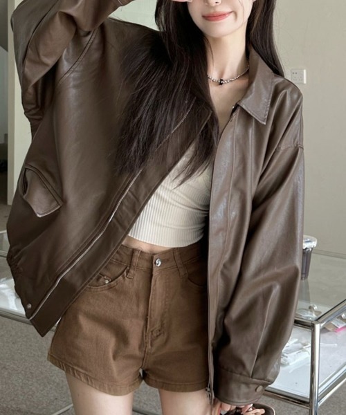 SallyLunn(サリーラン)の「ビックシルエットフェイクレザージャケット(その他アウター・レディース・ブラウン/ブラック・MEDIUM/LARGE)」の9枚目の写真