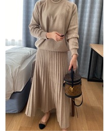 ニットトップス+プリーツスカートセットアップ