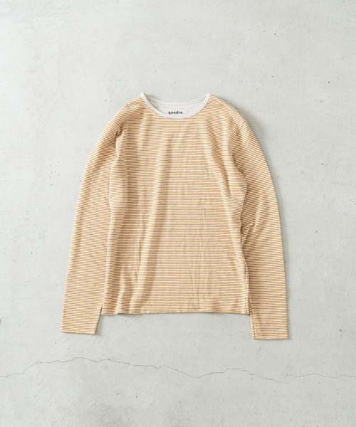 quadro（クオドロ）の「30/1TCリバーシブルニットボーダークルーＴ（Tシャツ/カットソー・メンズ・アイボリー/カーキ・MEDIUM/LARGE）」の4枚目の写真