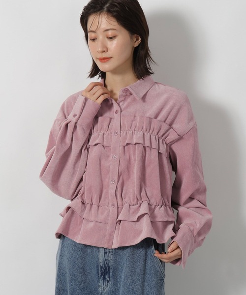 LAKOLE(ラコレ)の「コーデュロイフリルシャツ / 596070(シャツ/ブラウス・レディース・ピンク/ブラウン/チャコール/アイボリー・FREE)」の1枚目の写真