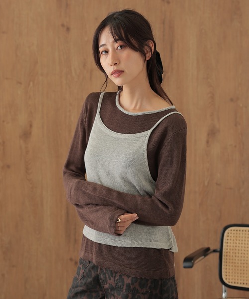 SUWDEE(スーディー)の「camisole bustier knit pullover set(ニット/セーター・レディース・ネイビー/ダークグレー/ブラウン/ライトグレー・FREE)」の6枚目の写真
