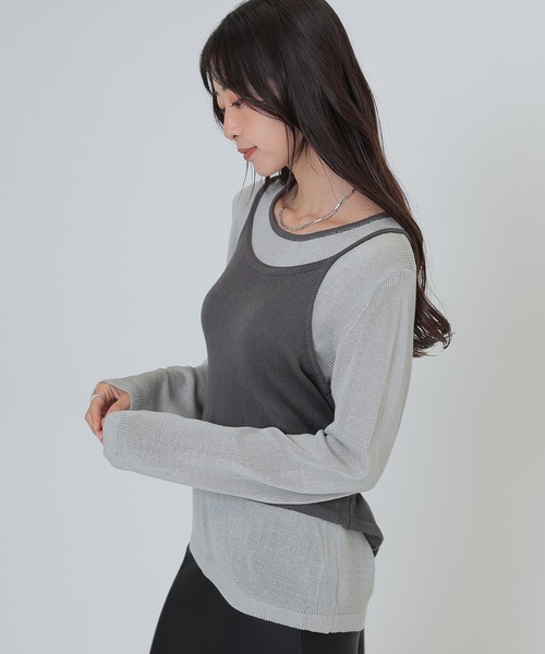SUWDEE(スーディー)の「camisole bustier knit pullover set(ニット/セーター・レディース・ネイビー/ダークグレー/ブラウン/ライトグレー・FREE)」の9枚目の写真