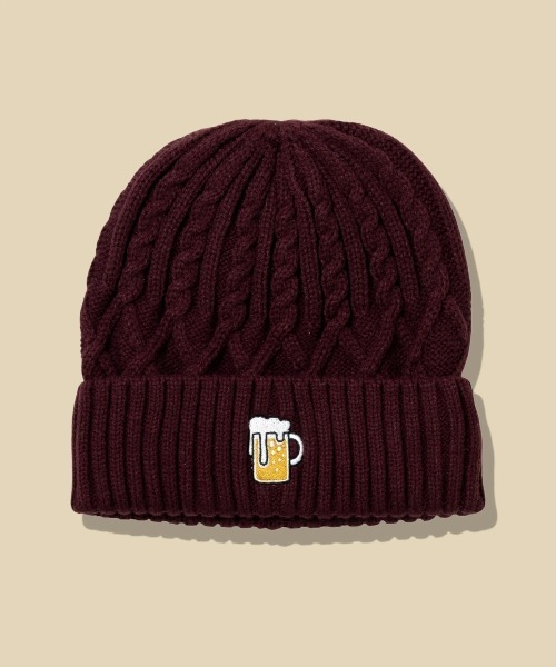 go slow caravan（ゴースローキャラバン）の「ケーブル刺繍ニットキャップ（ニットキャップ/ビーニー・レディース・マルーン/バイオレット/オリーブ/ブラック・FREE）」の4枚目の写真