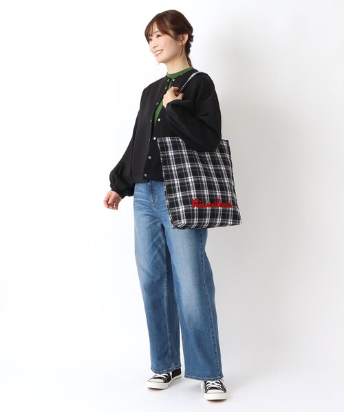 one'sterrace（ワンズテラス）の「SE サガラ刺繍ロゴチェックトート（トートバッグ・レディース・グリーン系その他6/ブラック系8/レッド系9・99）」の11枚目の写真
