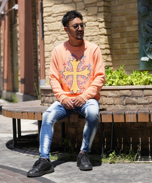 adamsJUGGLER（アダムスジャグラー）の「RTEGマルチプルクロスニット（ニット/セーター・メンズ・オレンジ/ホワイト・S/M/L/XL）」の6枚目の写真