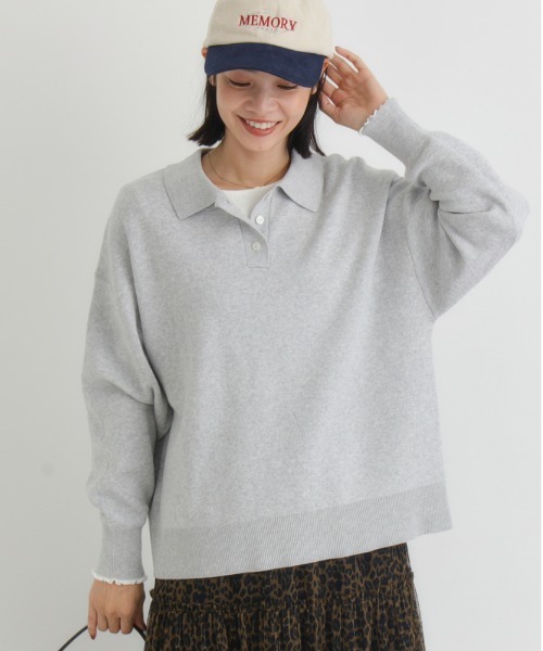 Right-on(ライトオン)の「【HONEYSUCKLE ROSE】スウェットライクポロセーター (柔らかい/肌触り抜群/マシンウォッシャブル)(ニット/セーター・レディース・グレー/ブラウン/グリーン・S/L/M)」の1枚目の写真