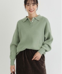 HONEYSUCKLE ROSE(ハニーサックルローズ)【レディース】【スウェット感覚のニット】「やわラク」スウェットライクポロセーター(洗濯機で洗える)
