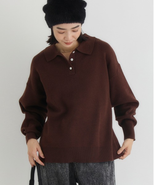 Right-on(ライトオン)の「【HONEYSUCKLE ROSE】スウェットライクポロセーター (柔らかい/肌触り抜群/マシンウォッシャブル)(ニット/セーター・レディース・グレー/ブラウン/グリーン・S/L/M)」の4枚目の写真