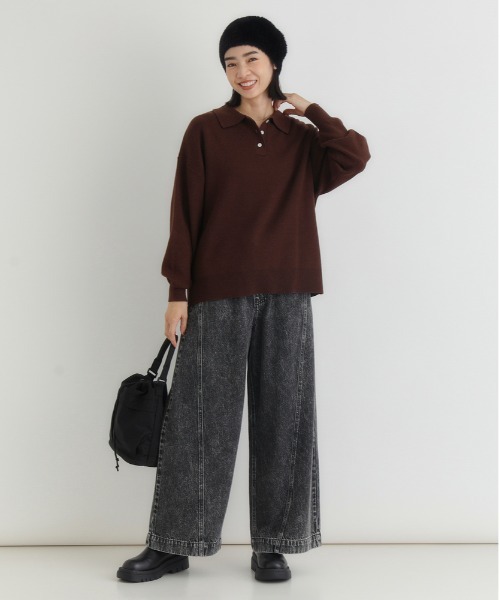 Right-on(ライトオン)の「【HONEYSUCKLE ROSE】スウェットライクポロセーター (柔らかい/肌触り抜群/マシンウォッシャブル)(ニット/セーター・レディース・グレー/ブラウン/グリーン・S/L/M)」の7枚目の写真