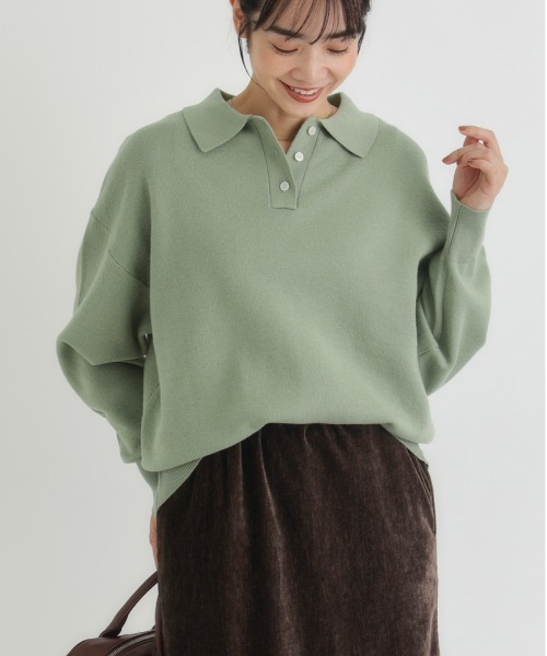 Right-on(ライトオン)の「【HONEYSUCKLE ROSE】スウェットライクポロセーター (柔らかい/肌触り抜群/マシンウォッシャブル)(ニット/セーター・レディース・グレー/ブラウン/グリーン・S/L/M)」の10枚目の写真