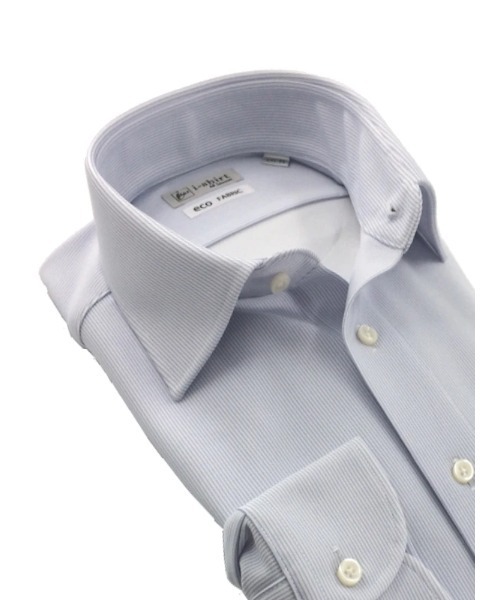 Perfect Suit FActory(パーフェクトスーツファクトリー)の「【完全ノーアイロン】長袖アイシャツ ストライプ サックス/ネイビー 【ストレッチ】【汗ジミ防止】【抗菌防臭】(ビジネスシャツ・メンズ・ネイビー/サックスブルー・首回り37cm-裄丈80cm/首回り39cm-裄丈82cm/首回り41cm-裄丈84cm/首回り43cm-裄丈86cm)」の2枚目の写真
