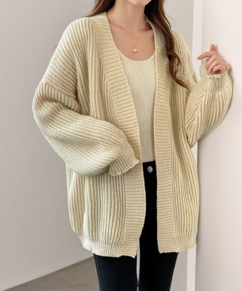 cammie(キャミー)の「畦編みニットカーディガン(カーディガン/ボレロ・レディース・ブラック/アイボリー/グレー・F)」の1枚目の写真
