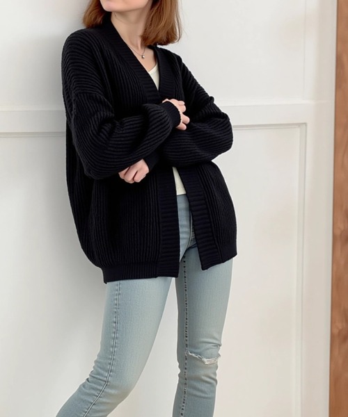 cammie(キャミー)の「畦編みニットカーディガン(カーディガン/ボレロ・レディース・ブラック/アイボリー/グレー・F)」の8枚目の写真