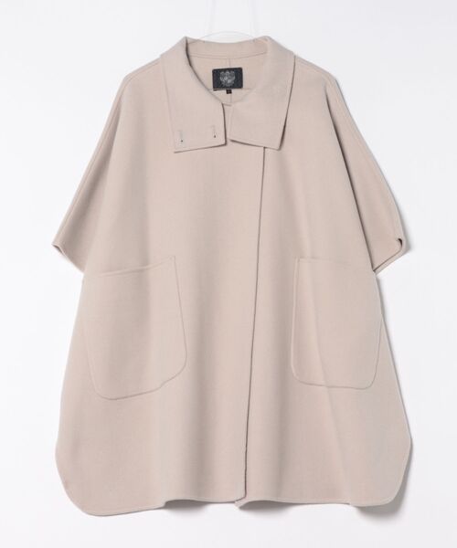 Q（キュー）の「WOOLポンチョ風コート（ポンチョ・レディース・グレイッシュベージュ/ブラック・MEDIUM）」の3枚目の写真