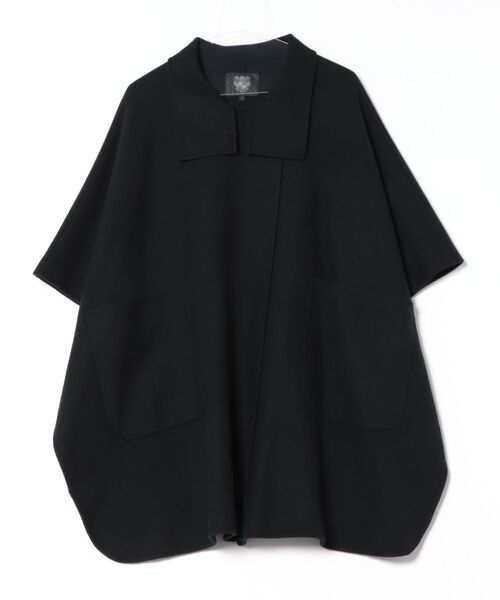 Q（キュー）の「WOOLポンチョ風コート（ポンチョ・レディース・グレイッシュベージュ/ブラック・MEDIUM）」の4枚目の写真