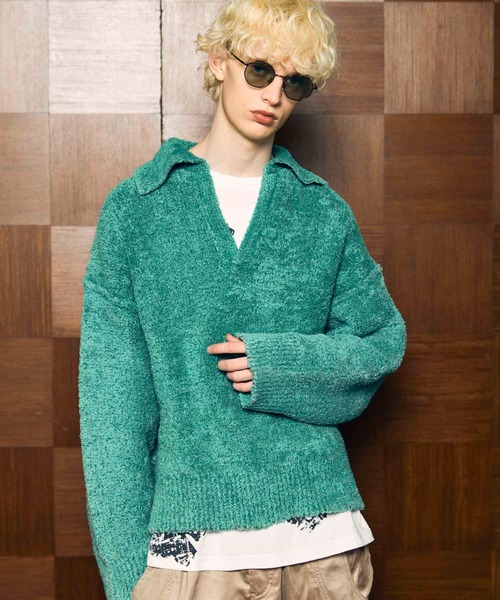 UNISEX》Fade Yarn Prime-Over Skipper Knit/フェードヤーンプライム