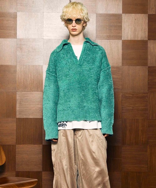 UNISEX》Fade Yarn Prime-Over Skipper Knit/フェードヤーンプライム