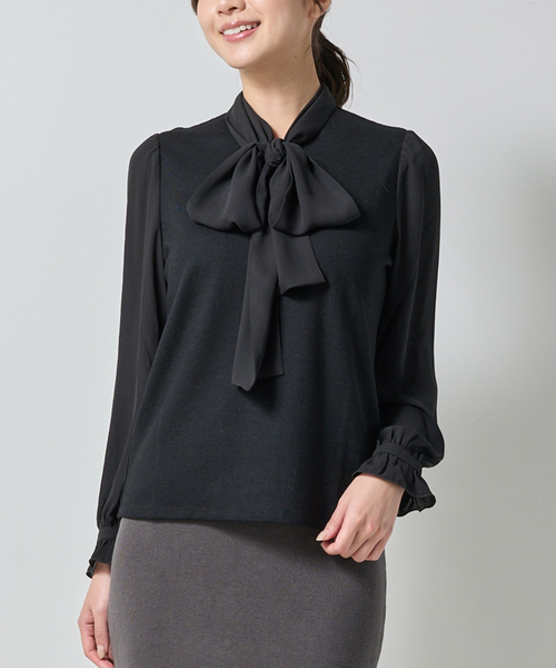 NARACAMICIE(ナラカミーチェ)の「【NARACAMICIE】ウールジャージリボンプルオーバー(Tシャツ/カットソー・レディース・パープル/ブルー/ブラック・M/XL/L)」の1枚目の写真