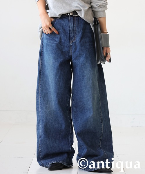 antiqua(アンティカ)の「ワイドデニムパンツ(デニムパンツ・レディース・インディゴブルー・LARGE/MEDIUM)」の1枚目の写真
