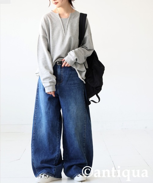 antiqua(アンティカ)の「ワイドデニムパンツ(デニムパンツ・レディース・インディゴブルー・LARGE/MEDIUM)」の2枚目の写真