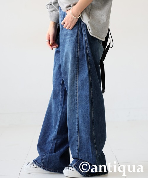 antiqua(アンティカ)の「ワイドデニムパンツ(デニムパンツ・レディース・インディゴブルー・LARGE/MEDIUM)」の3枚目の写真