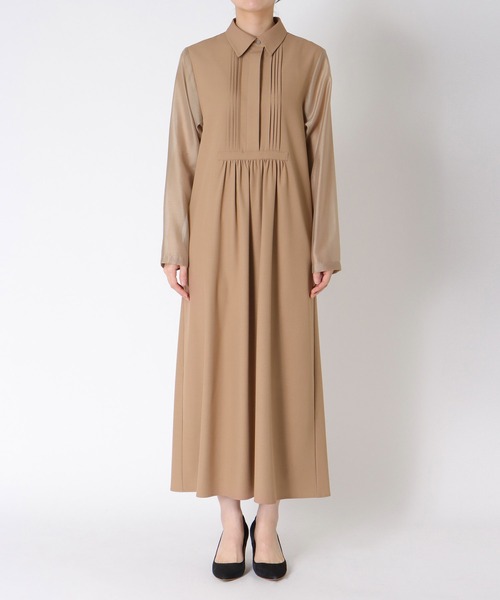 Jines（ジネス）の「シアースリーブピンタックワンピース（ワンピース・レディース・ブラウン/ベージュ・38）」の4枚目の写真