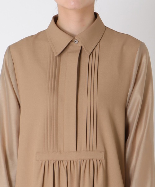 Jines（ジネス）の「シアースリーブピンタックワンピース（ワンピース・レディース・ブラウン/ベージュ・38）」の7枚目の写真