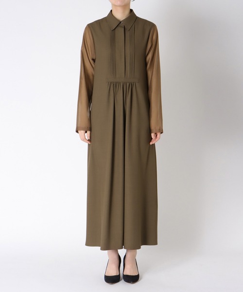 Jines（ジネス）の「シアースリーブピンタックワンピース（ワンピース・レディース・ブラウン/ベージュ・38）」の11枚目の写真