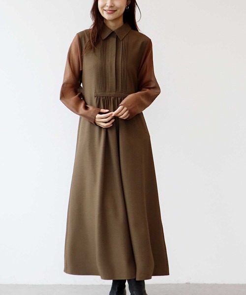 Jines（ジネス）の「シアースリーブピンタックワンピース（ワンピース・レディース・ブラウン/ベージュ・38）」の16枚目の写真