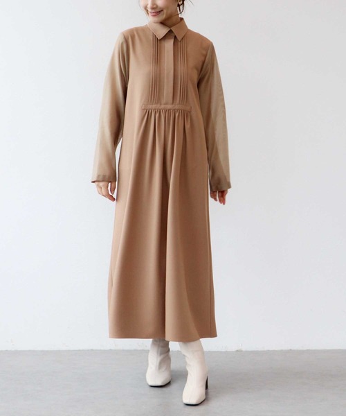 Jines（ジネス）の「シアースリーブピンタックワンピース（ワンピース・レディース・ブラウン/ベージュ・38）」の21枚目の写真