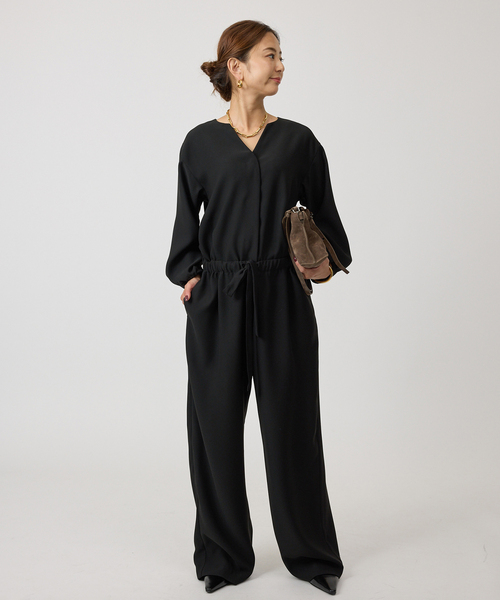 バックサテンジョーゼットオールインワン（つなぎ/オールインワン