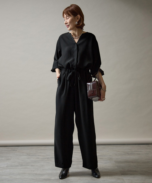 バックサテンジョーゼットオールインワン（つなぎ/オールインワン