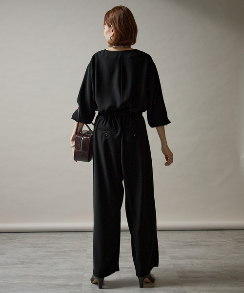 バックサテンジョーゼットオールインワン（つなぎ/オールインワン