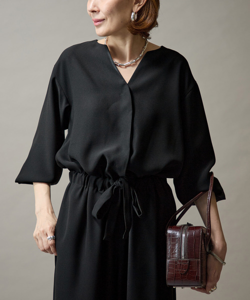 VERMEIL par iena（ヴェルメイユパーイエナ）の「バックサテンジョーゼットオールインワン（つなぎ/オールインワン・レディース・ブラック/ベージュ・36/38）」の9枚目の写真