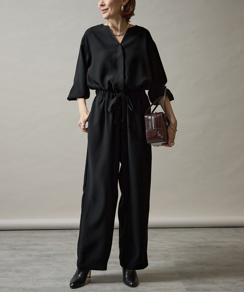 バックサテンジョーゼットオールインワン（つなぎ/オールインワン