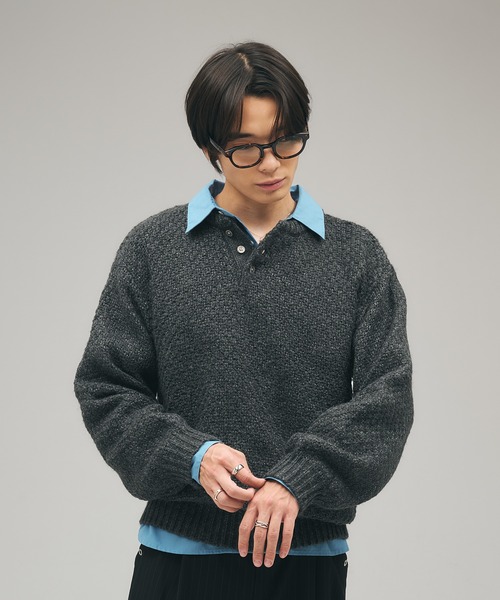 Heavy Pique Henry Neck Knit / 鬼鹿の子ヘンリーネックニット（ニット