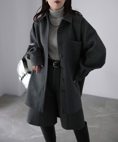 セール】ウールライクジャケット×ハーフパンツセットアップ