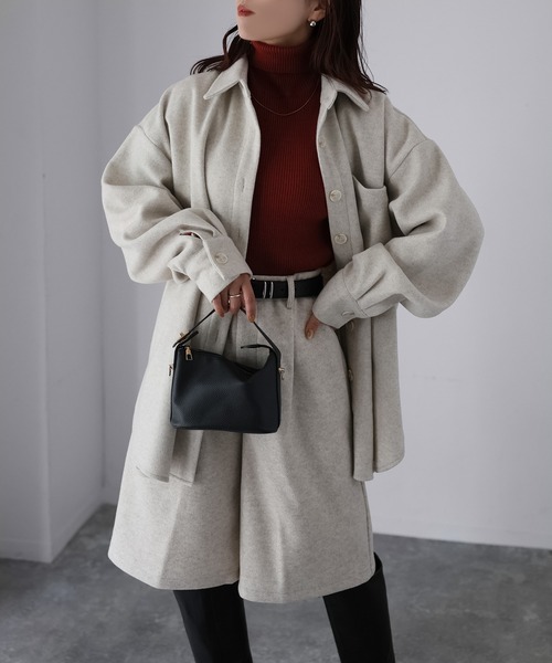 Riberry（リベリー）の「ウールライクジャケット×ハーフパンツセットアップ（セットアップ・レディース・チャコールグレー/杢グレー/アイボリー・MEDIUM）」の2枚目の写真