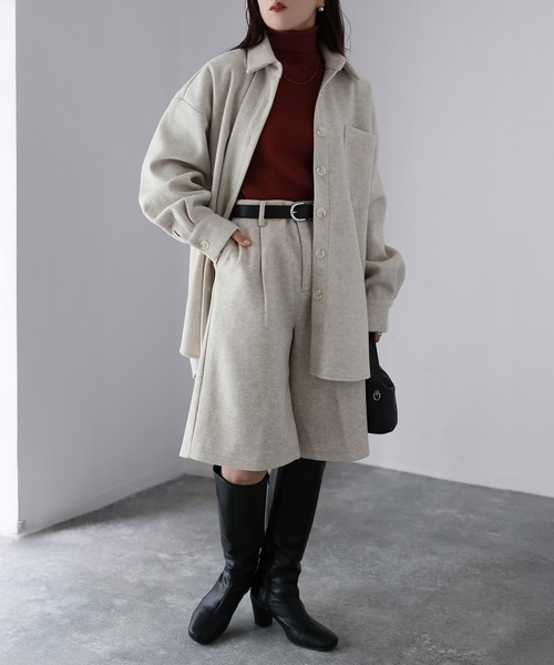 Riberry（リベリー）の「ウールライクジャケット×ハーフパンツセットアップ（セットアップ・レディース・チャコールグレー/杢グレー/アイボリー・MEDIUM）」の4枚目の写真