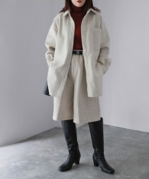 Riberry（リベリー）の「ウールライクジャケット×ハーフパンツセットアップ（セットアップ・レディース・チャコールグレー/杢グレー/アイボリー・MEDIUM）」の6枚目の写真