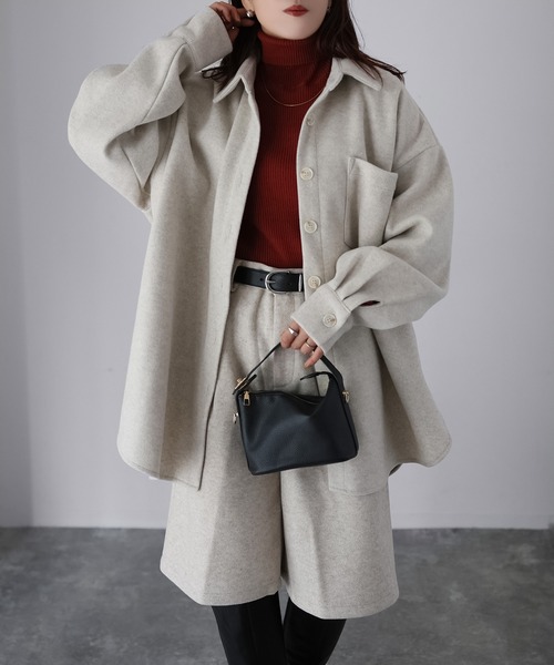 Riberry（リベリー）の「ウールライクジャケット×ハーフパンツセットアップ（セットアップ・レディース・チャコールグレー/杢グレー/アイボリー・MEDIUM）」の5枚目の写真