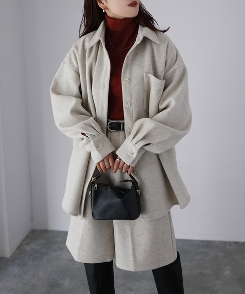 Riberry（リベリー）の「ウールライクジャケット×ハーフパンツセットアップ（セットアップ・レディース・チャコールグレー/杢グレー/アイボリー・MEDIUM）」の13枚目の写真