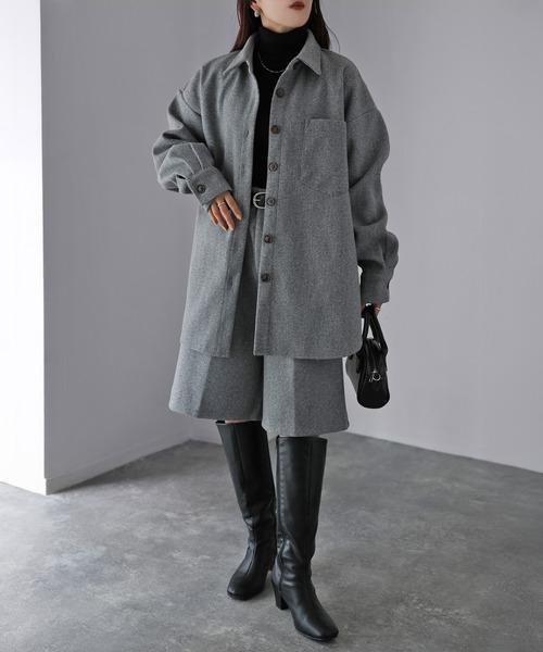 Riberry（リベリー）の「ウールライクジャケット×ハーフパンツセットアップ（セットアップ・レディース・チャコールグレー/杢グレー/アイボリー・MEDIUM）」の12枚目の写真