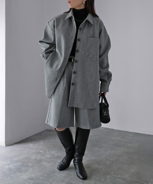 Riberry（リベリー）の「ウールライクジャケット×ハーフパンツセットアップ（セットアップ・レディース・チャコールグレー/杢グレー/アイボリー・MEDIUM）」の10枚目の写真