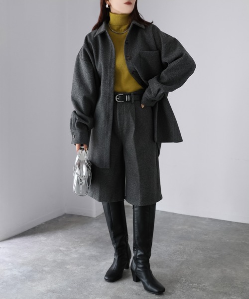 Riberry（リベリー）の「ウールライクジャケット×ハーフパンツセットアップ（セットアップ・レディース・チャコールグレー/杢グレー/アイボリー・MEDIUM）」の9枚目の写真