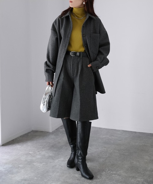 Riberry（リベリー）の「ウールライクジャケット×ハーフパンツセットアップ（セットアップ・レディース・チャコールグレー/杢グレー/アイボリー・MEDIUM）」の7枚目の写真