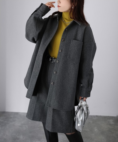 Riberry（リベリー）の「ウールライクジャケット×ハーフパンツセットアップ（セットアップ・レディース・チャコールグレー/杢グレー/アイボリー・MEDIUM）」の8枚目の写真