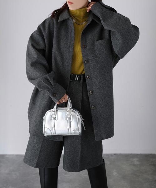 Riberry（リベリー）の「ウールライクジャケット×ハーフパンツセットアップ（セットアップ・レディース・チャコールグレー/杢グレー/アイボリー・MEDIUM）」の19枚目の写真